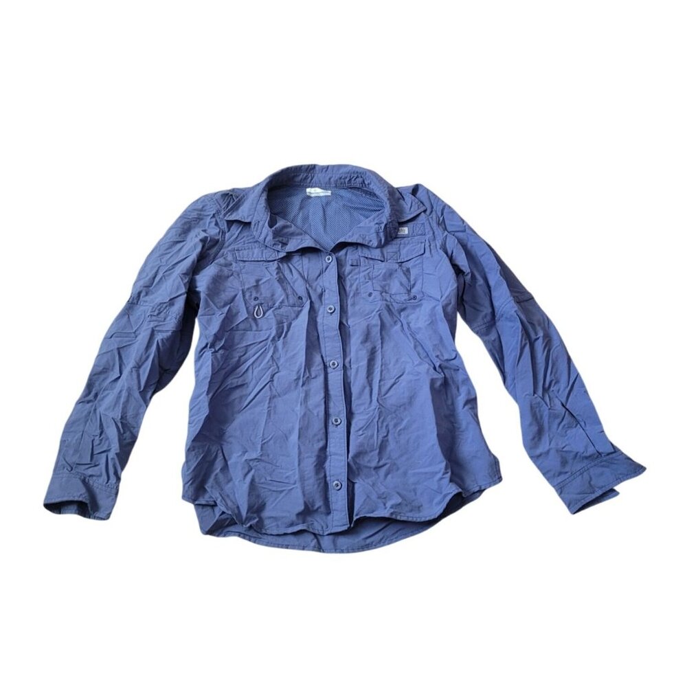 Columbia Mens Performance Fishing Gear Button Down‎ Shirt Size L Slim Fit Blue